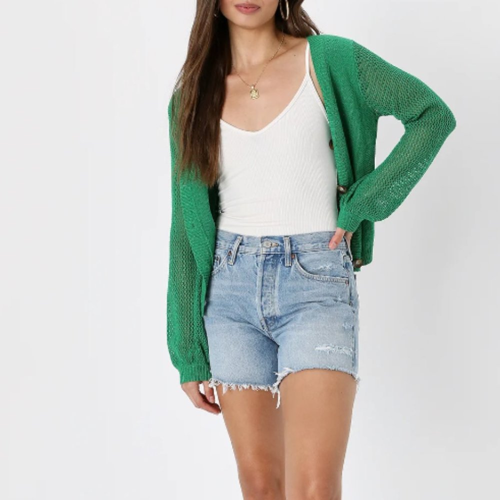NWOT Lulu's Campus Crush Green Open Knit Cardigan Sweater - Size Small